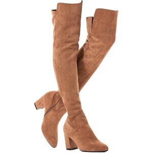 Women Brown/3 Inch Heel Faux Suede Over The Knee Thigh High Low Block Heel Boot